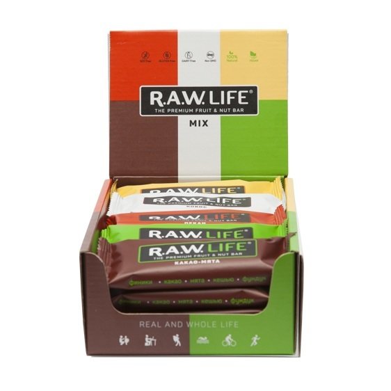 Коробка батончиков R.A.W. LIFE MIX Classic (5 вкусов по 4 шт)