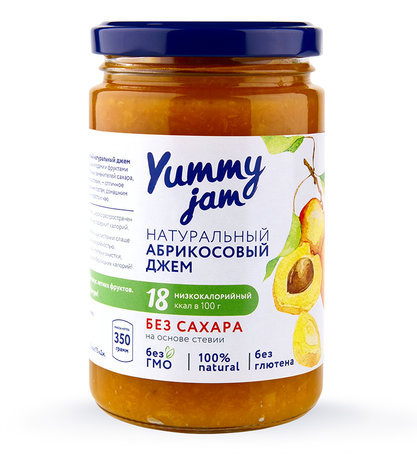 Низкокалорийный абрикосовый джем (без сахара), Yummy Jam, 350 г