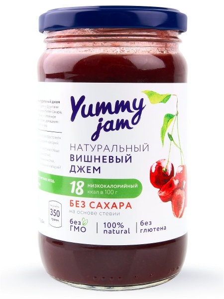 Низкокалорийный вишневый джем (без сахара), Yummy Jam, 350 г