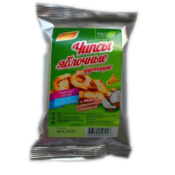 Фитнес чипсы яблочные хрустящие с медом и кокосовой стружкой ВАСТЭКО, 25 гр